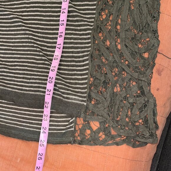 Free People M Striped Long Sleeve Top Olive Lace Accents Cotton Blend Womens Boh - Picture 7 of 9